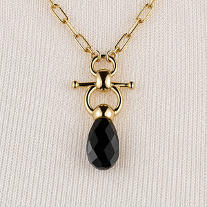 Droplette - Black Onyx Equestrian Horse Bit Necklace in Gold