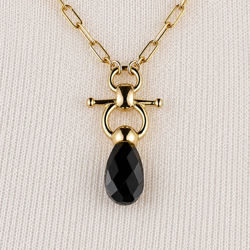 Droplette - Black Onyx Equestrian Horse Bit Necklace in Gold