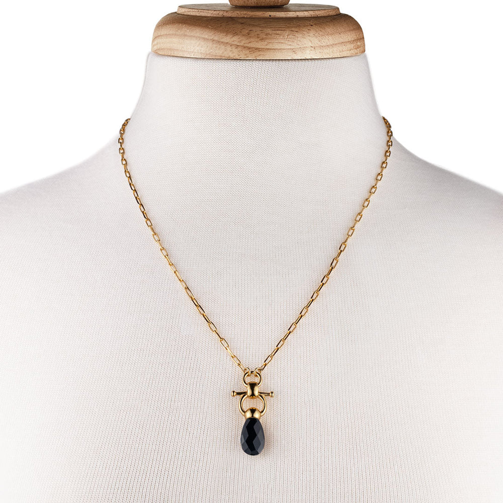 Droplette - Black Onyx Equestrian Horse Bit Necklace in Gold