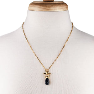 Droplette - Black Onyx Equestrian Horse Bit Necklace in Gold