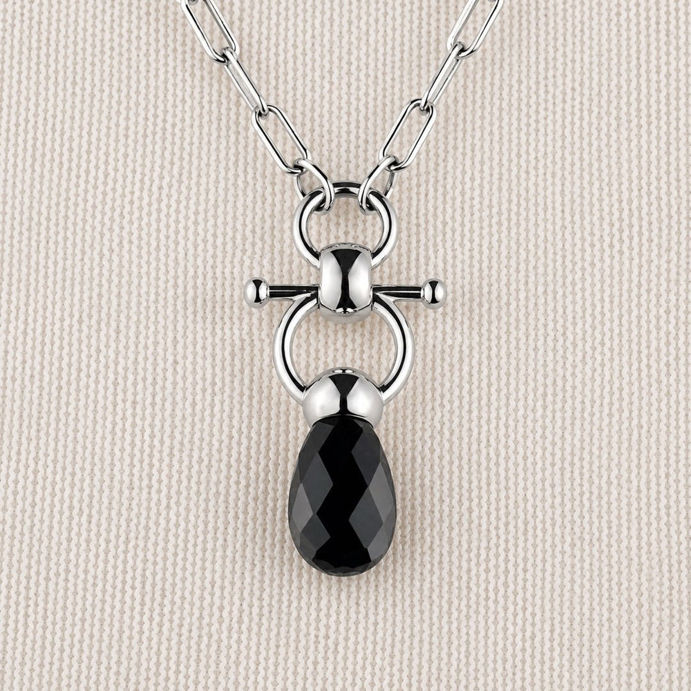 Droplette - Black Onyx Equestrian Horse Bit Necklace in Silver