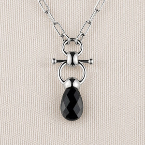 Droplette - Black Onyx Equestrian Horse Bit Necklace in Silver