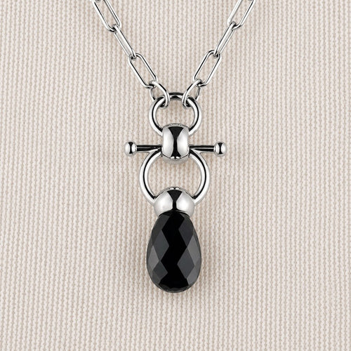 Droplette - Black Onyx Equestrian Horse Bit Necklace in Silver