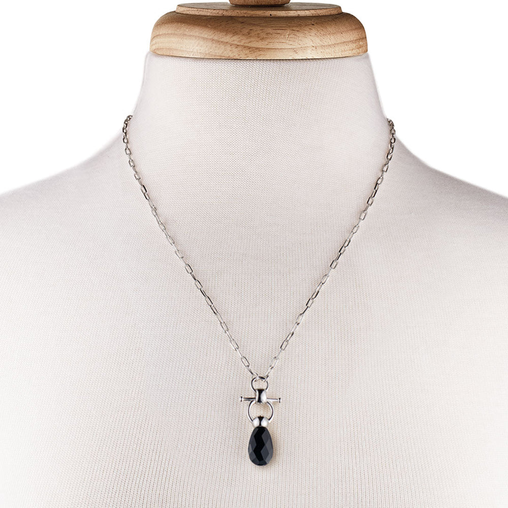 Droplette - Black Onyx Equestrian Horse Bit Necklace in Silver