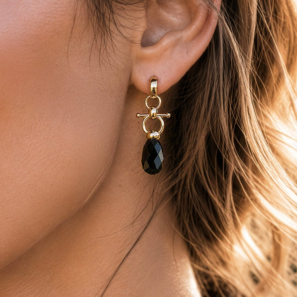 Droplette - Black Onyx Horse Bit Earring Equestrian in Gold