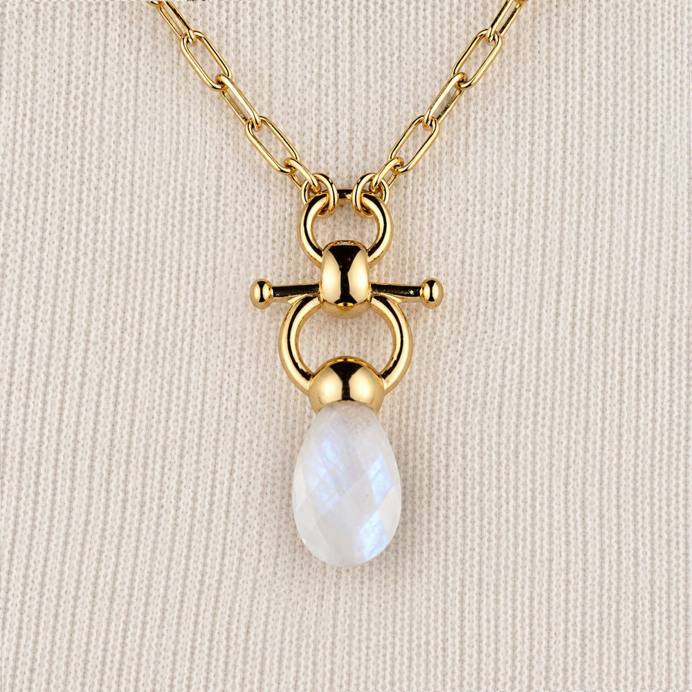 Droplette - Moonstone Equestrian Horse Bit Necklace in Gold