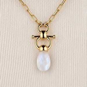 Droplette - Moonstone Equestrian Horse Bit Necklace in Gold