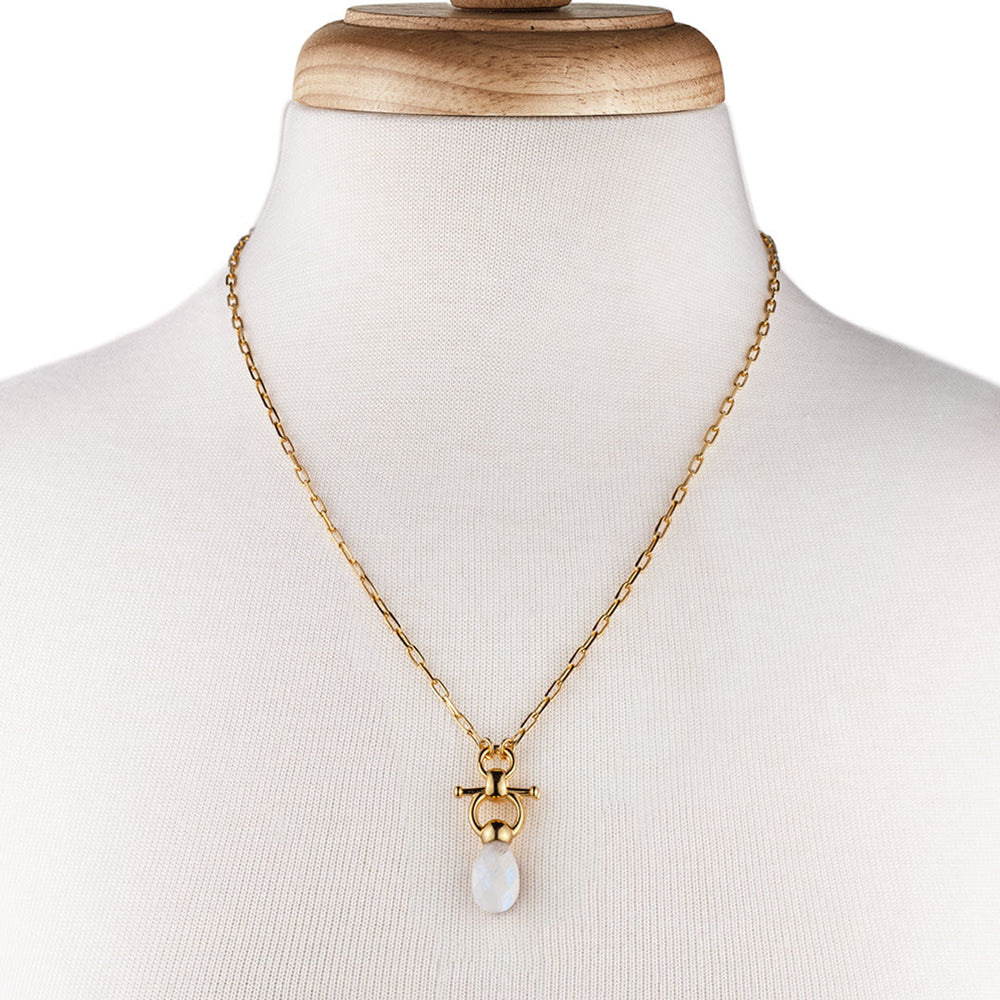 Droplette - Moonstone Equestrian Horse Bit Necklace in Gold