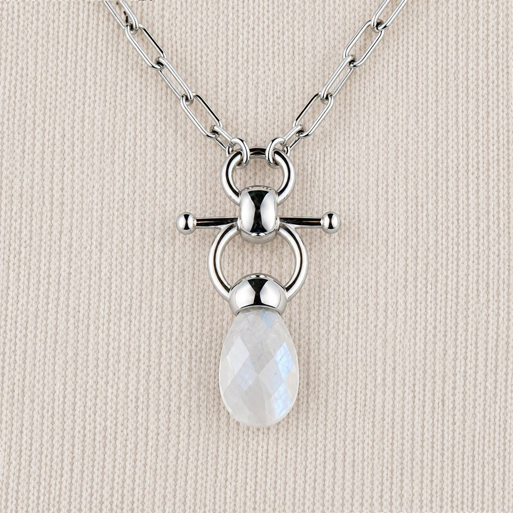 Droplette - Moonstone Equestrian Horse Bit Necklace in Silver