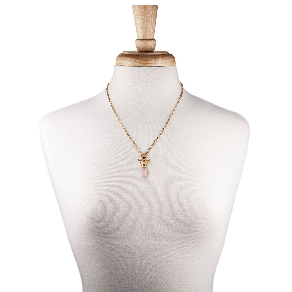 Droplette - Rose Quartz Equestrian Horse Bit Necklace in Gold