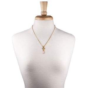Droplette - Rose Quartz Equestrian Horse Bit Necklace in Gold