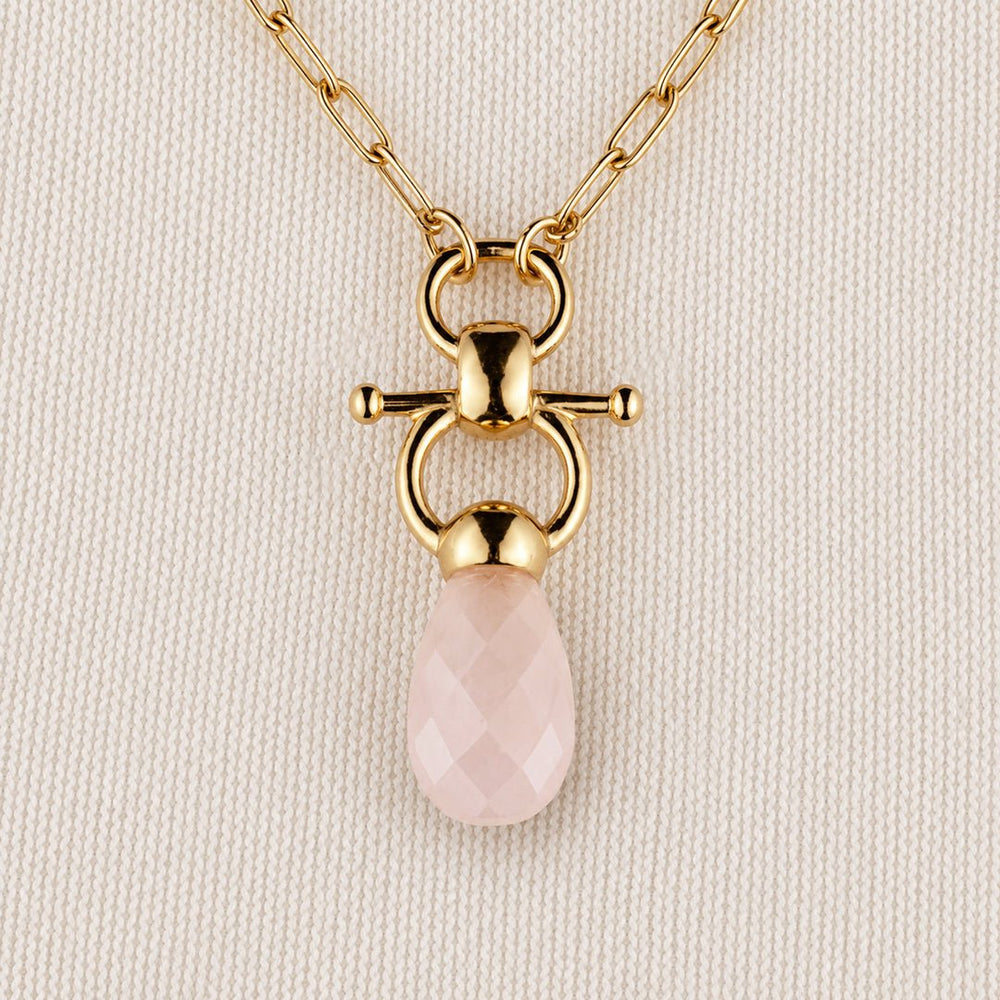 Droplette - Rose Quartz Equestrian Horse Bit Necklace in Gold