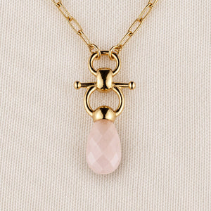 Droplette - Rose Quartz Equestrian Horse Bit Necklace in Gold