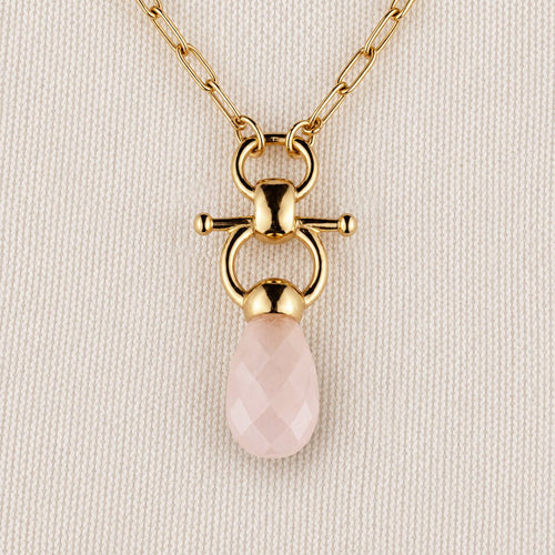 Droplette - Rose Quartz Equestrian Horse Bit Necklace in Gold