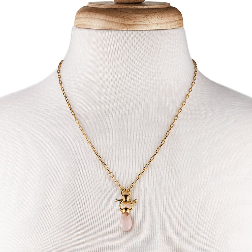 Droplette - Rose Quartz Equestrian Horse Bit Necklace in Gold