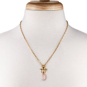 Droplette - Rose Quartz Equestrian Horse Bit Necklace in Gold