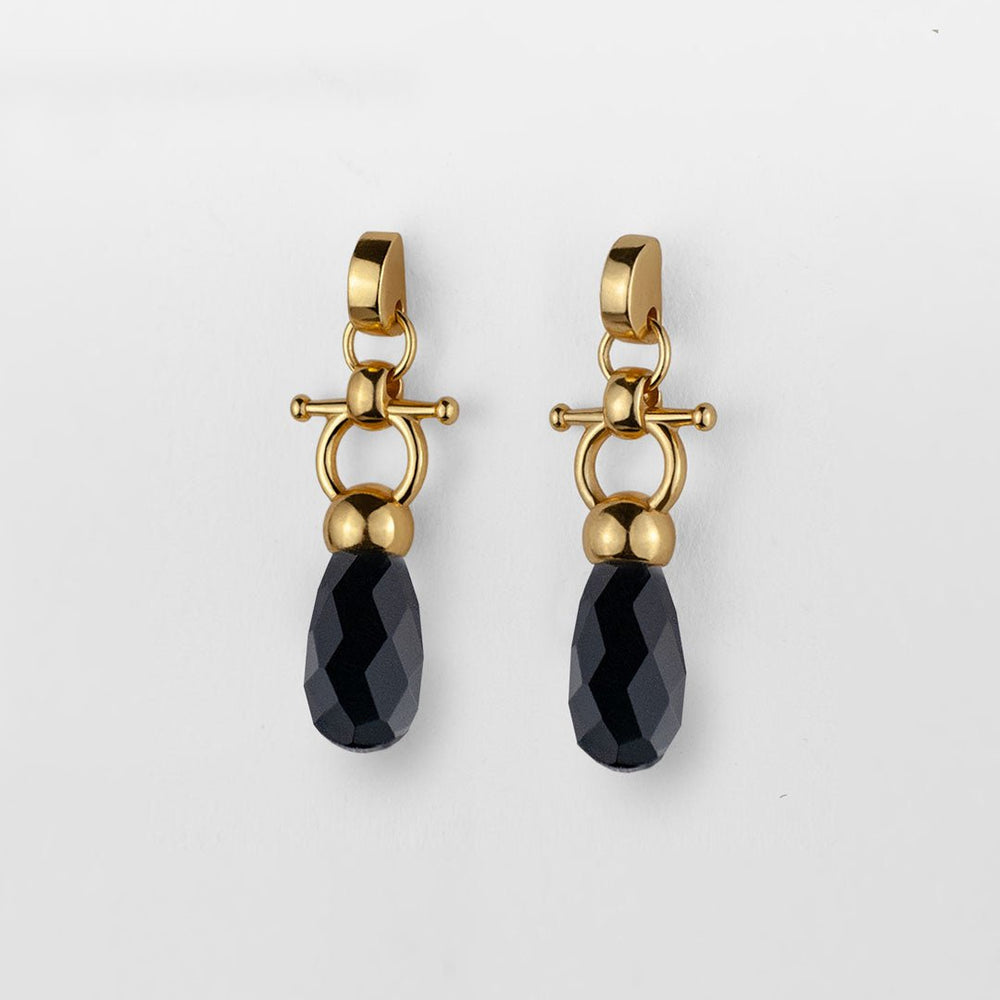 Droplette - Black Onyx Horse Bit Earring Equestrian in Gold