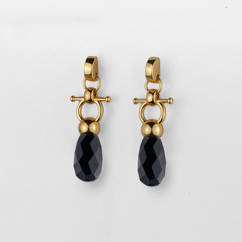 Droplette - Black Onyx Horse Bit Earring Equestrian in Gold