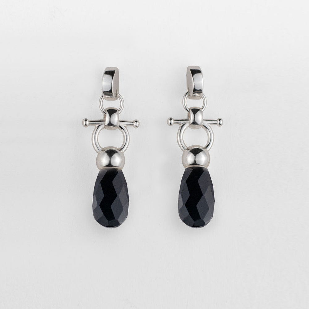 Droplette - Black Onyx Horse Bit Equestrian Earring in Silver