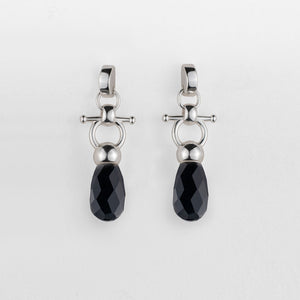 Droplette - Black Onyx Horse Bit Equestrian Earring in Silver