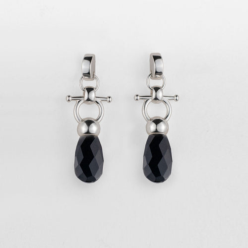 Droplette - Black Onyx Horse Bit Equestrian Earring in Silver