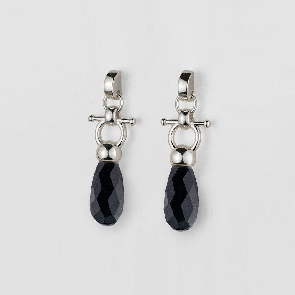 Droplette - Black Onyx Horse Bit Equestrian Earring in Silver