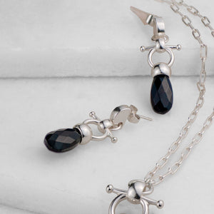 Droplette - Black Onyx Horse Bit Equestrian Earring in Silver