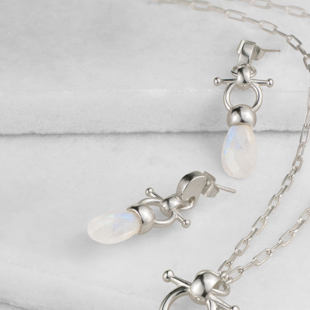 Droplette - Moonstone Horse Bit Equestrian Earring in Silver