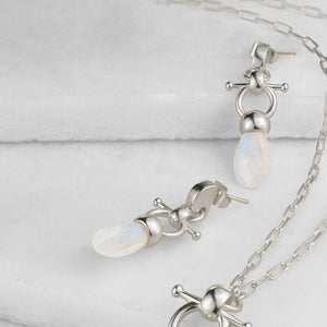 Droplette - Moonstone Horse Bit Equestrian Earring in Silver