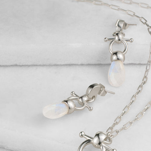 Droplette - Moonstone Horse Bit Equestrian Earring in Silver