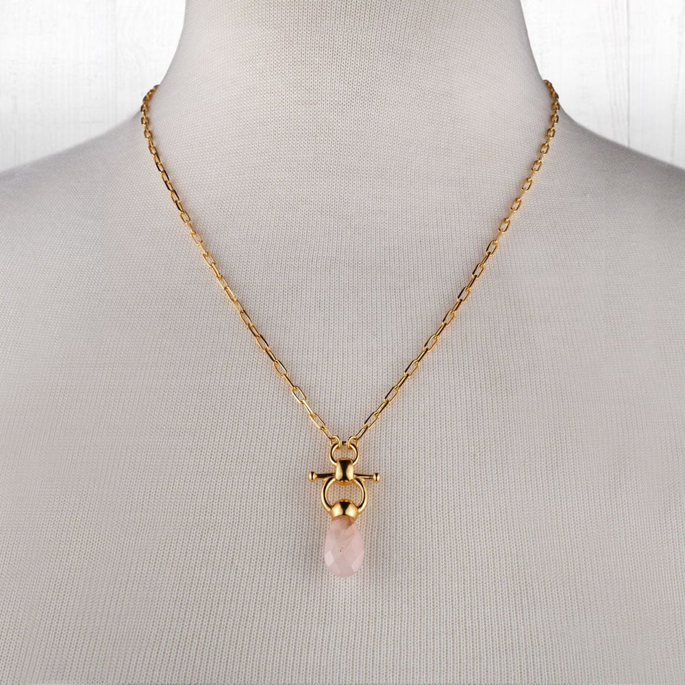 Droplette - Rose Quartz Horse Bit Equestrian Earring in Gold