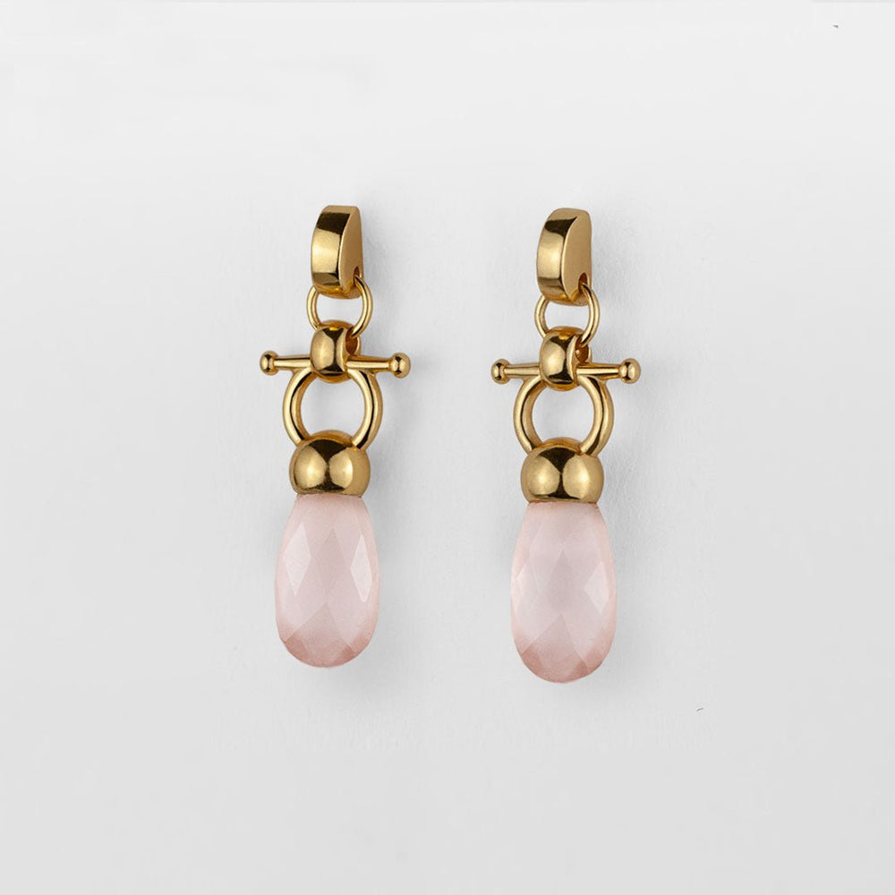 Droplette - Rose Quartz Horse Bit Equestrian Earring in Gold