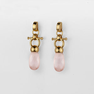Droplette - Rose Quartz Horse Bit Equestrian Earring in Gold