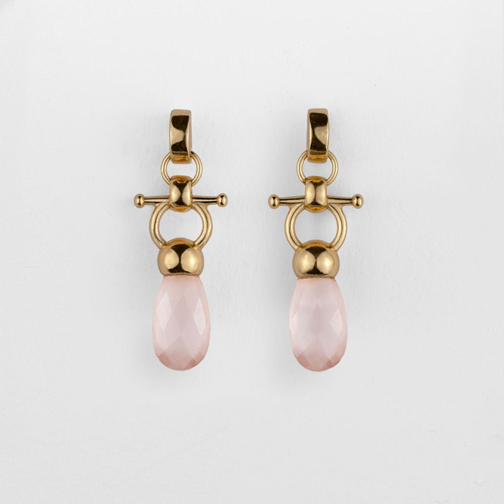 Droplette - Rose Quartz Horse Bit Equestrian Earring in Gold