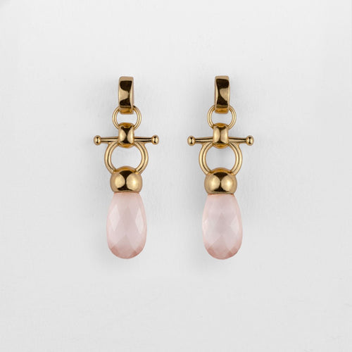 Droplette - Rose Quartz Horse Bit Equestrian Earring in Gold