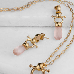 Droplette - Rose Quartz Horse Bit Equestrian Earring in Gold