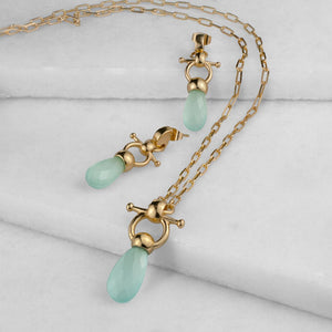 Droplette - Aqua Chalcedony Equestrian Horse Bit Necklace in Gold
