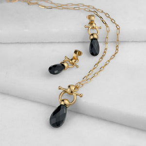 Droplette - Black Onyx Equestrian Horse Bit Necklace in Gold