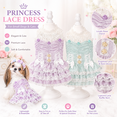 Luxury Lace Princess Dog Dress with Corset Bow | Boutique Small Dog Dress