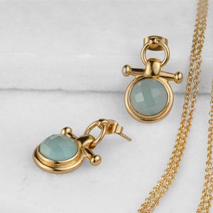 Adele -Aqua Chalcedony Horse Bit Equestrian Earring in Gold