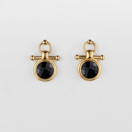 Adele - Black Onyx Horse Bit Equestrian Earring in Gold