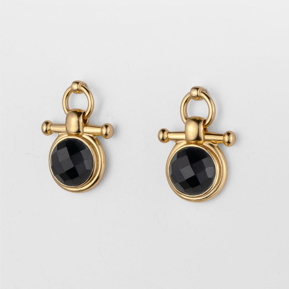 Adele - Black Onyx Horse Bit Equestrian Earring in Gold