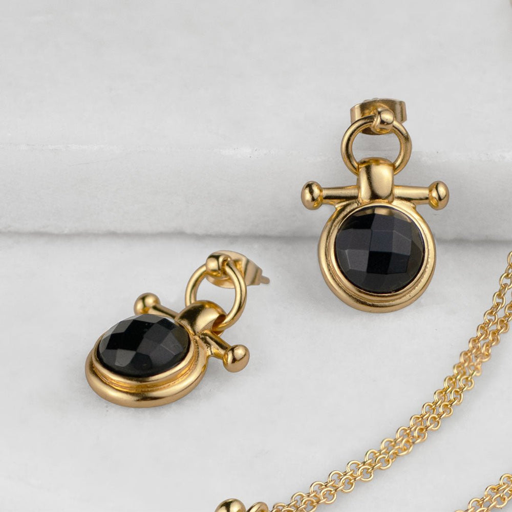 Adele - Black Onyx Horse Bit Equestrian Earring in Gold