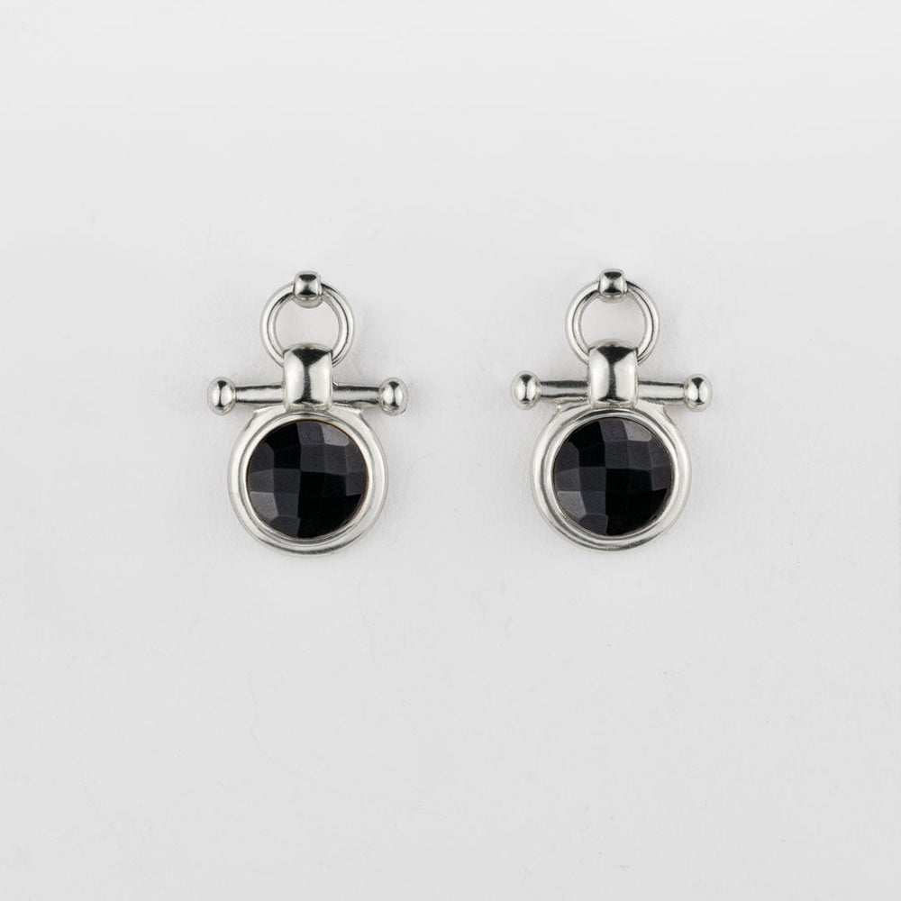 Adele - Black Onyx Horse Bit Equestrian Earring in Silver