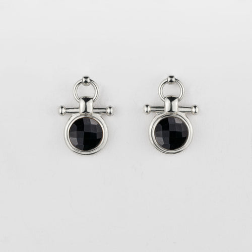 Adele - Black Onyx Horse Bit Equestrian Earring in Silver
