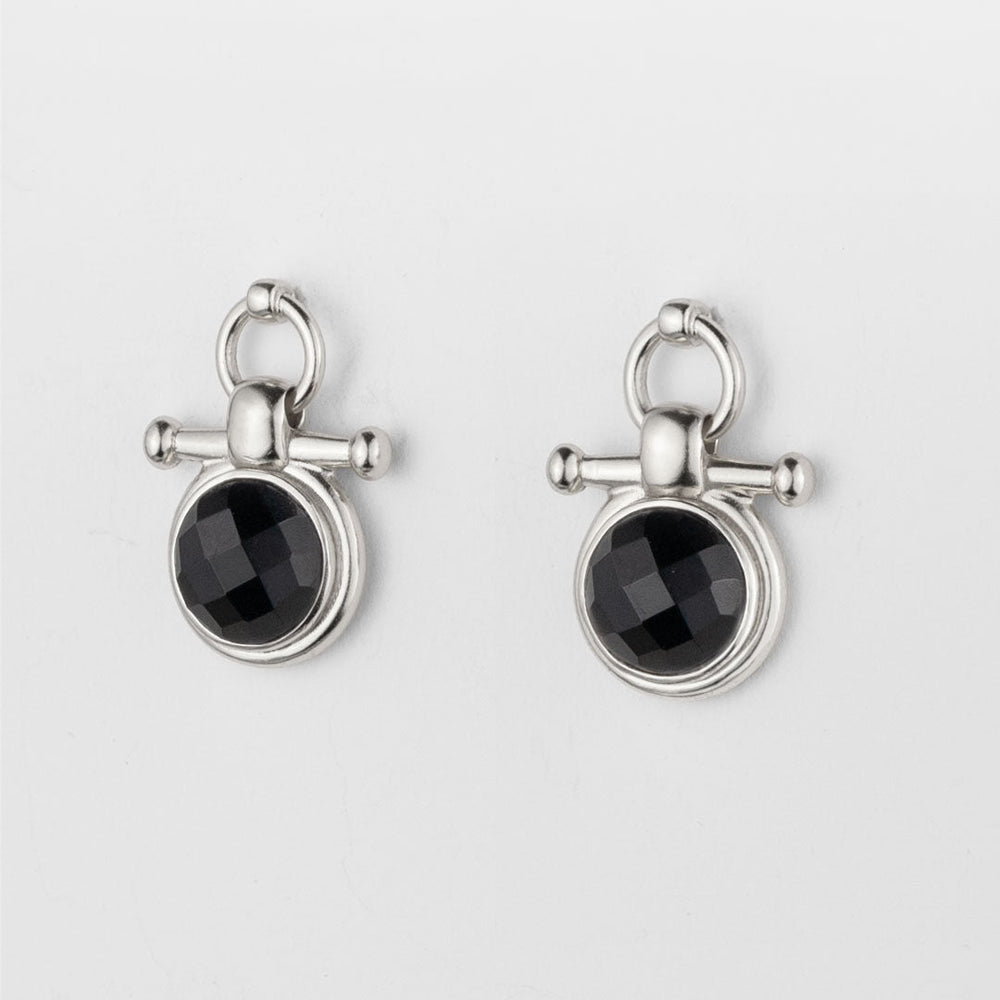 Adele - Black Onyx Horse Bit Equestrian Earring in Silver