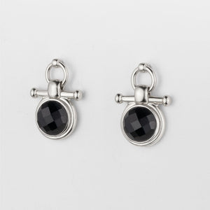 Adele - Black Onyx Horse Bit Equestrian Earring in Silver