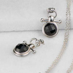 Adele - Black Onyx Horse Bit Equestrian Earring in Silver