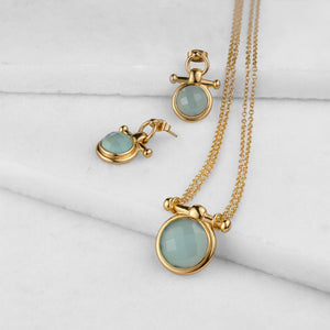 Adele - Aqua Chalcedony Equestrian Horse Bit Necklace in Gold