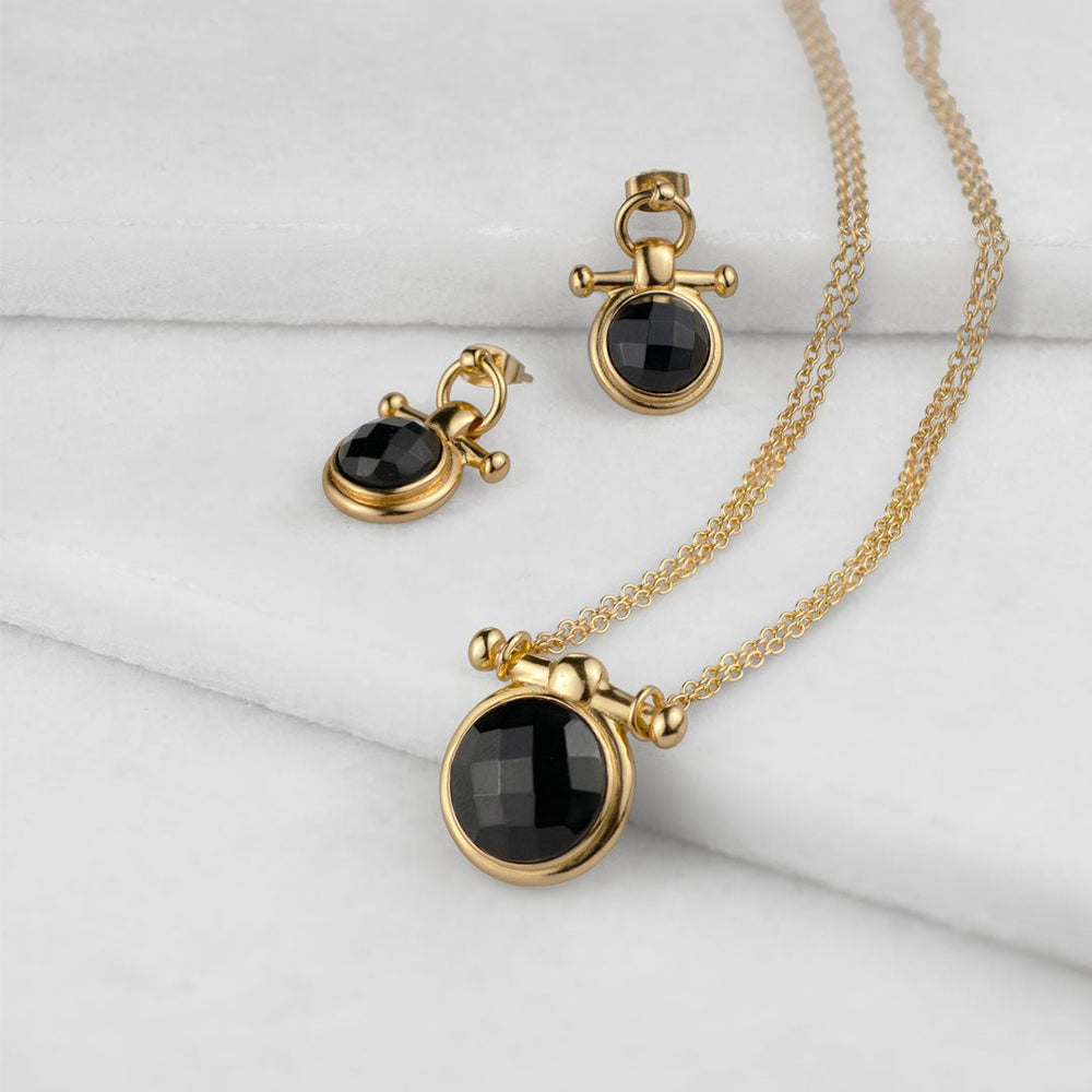 Adele - Black Onyx Equestrian Horse Bit Necklace in Gold